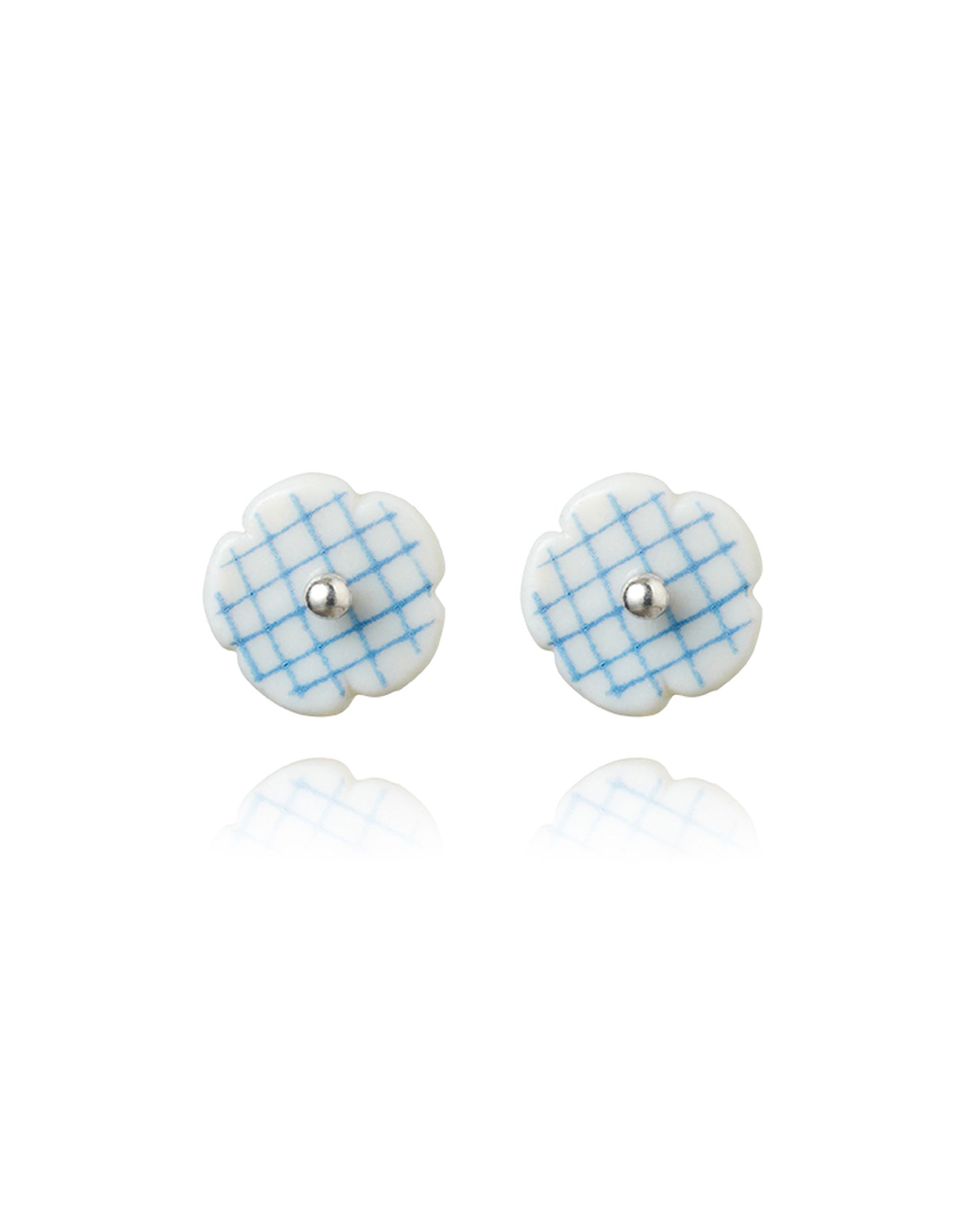 Anne Black stripes studs mini check-blue