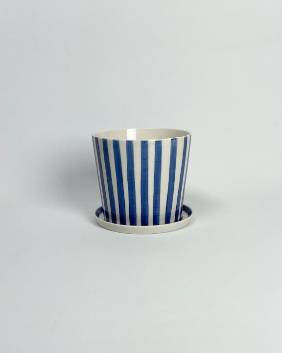 Bloom Flowerpot with plate stripe