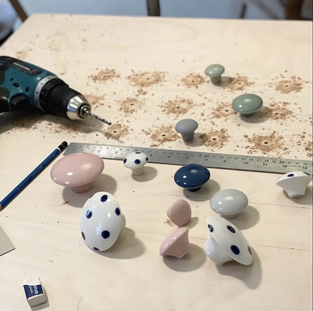 fitting porcelain knobs – drill, ruler and knobs